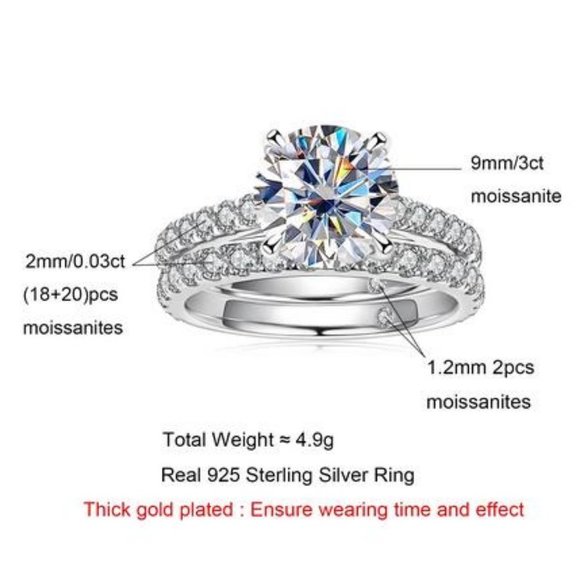 Certified 4.14ct. t.w. Moissanite Diamond Wedding Ring Set  NEW - Picture 4 of 13